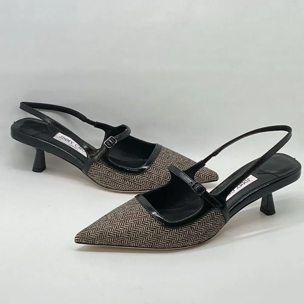 Jimmy Choo Didi 45MM Herringbone Slingback Pumps size 39